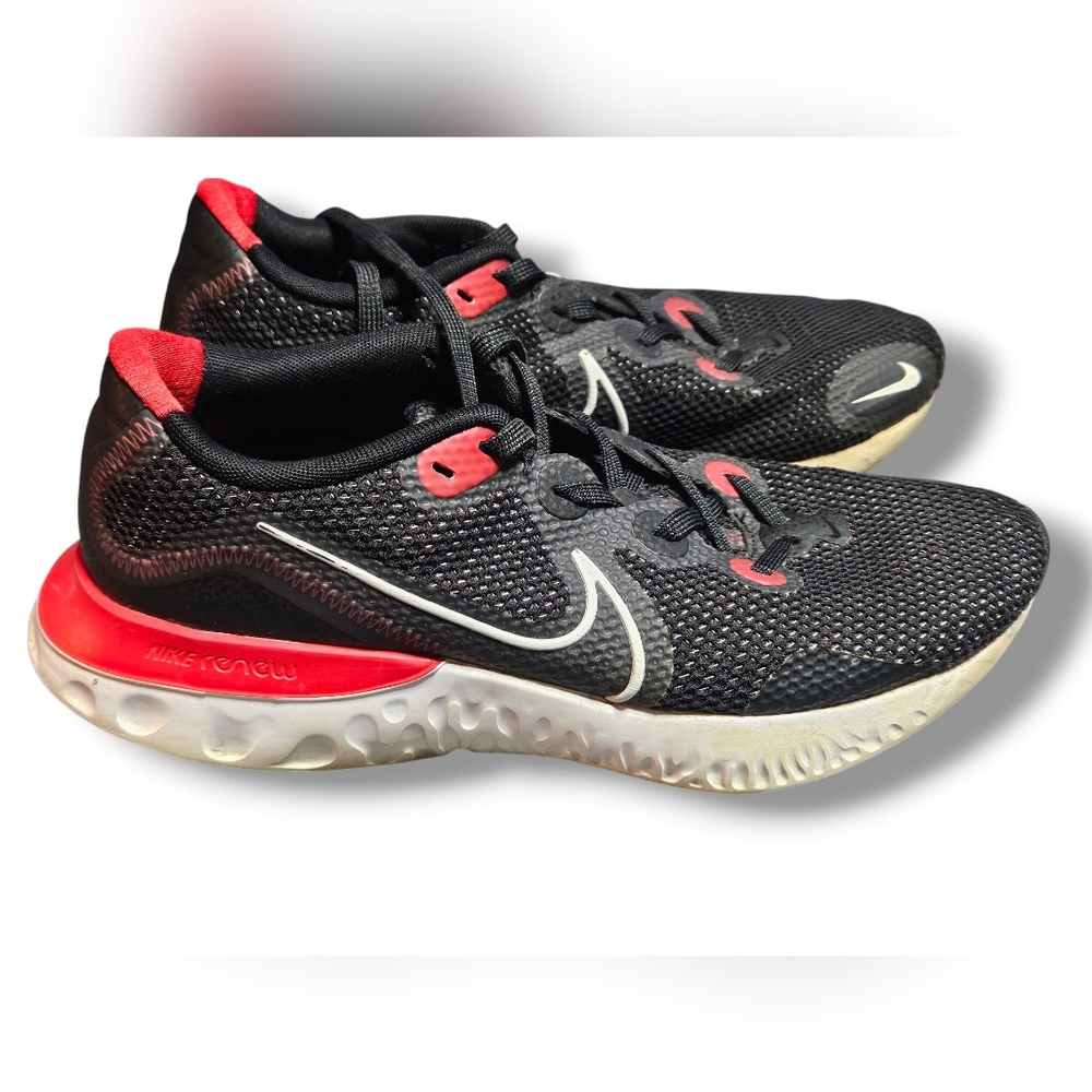 Nike Renew Run Black and Red Athletic Shoes, Size 10